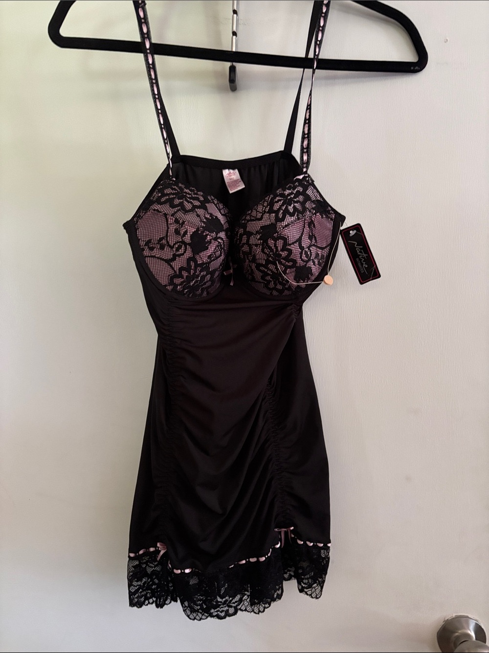 Black & Pink Lace Chemise Nightdress by Unknown Brand